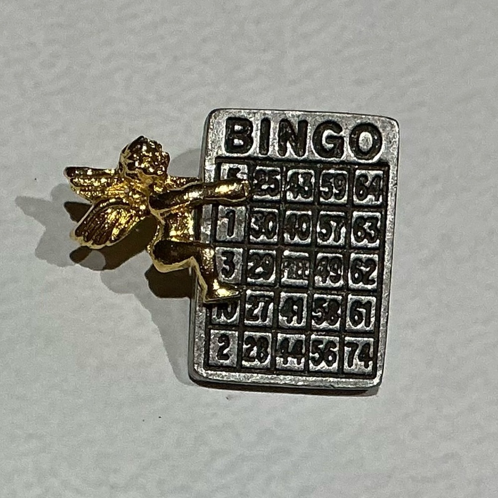Vintage Gold Tone Angel Bingo Pin- For the Bingo Lover